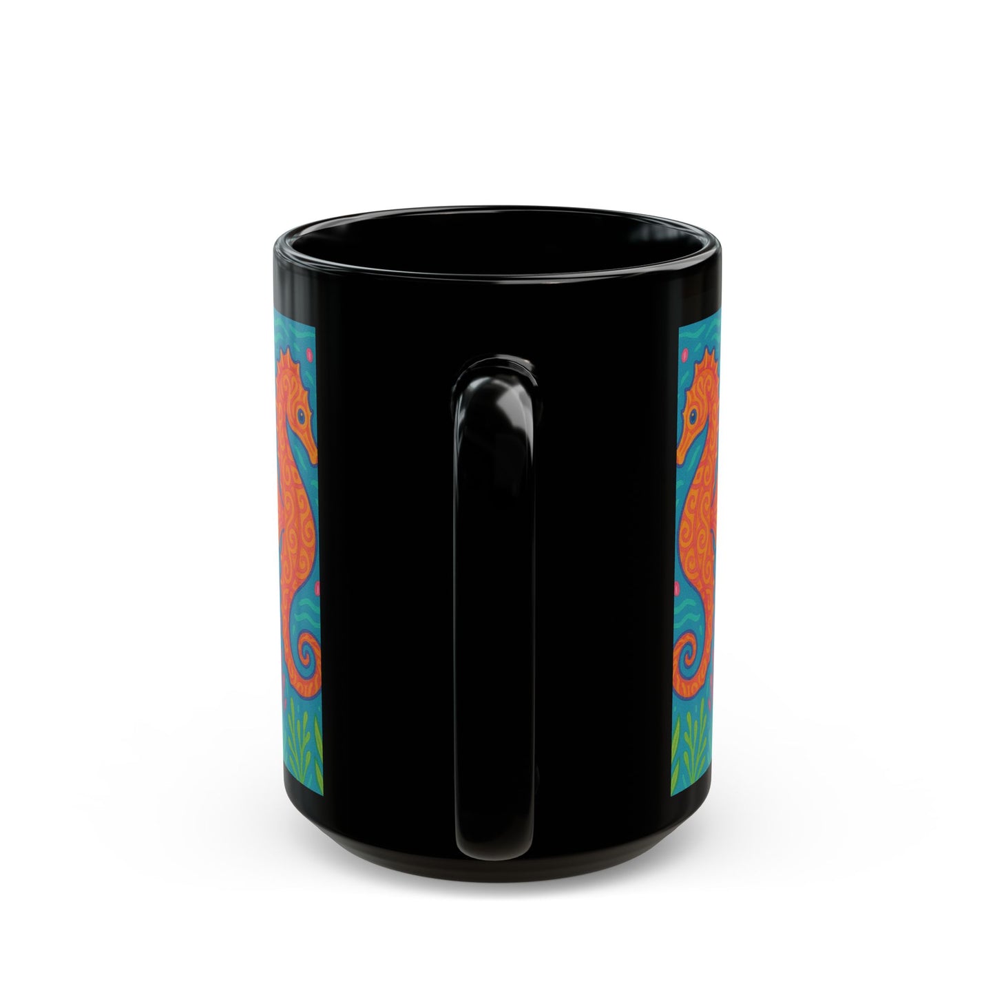 Black Coffee Mug - Sunset Seahorses
