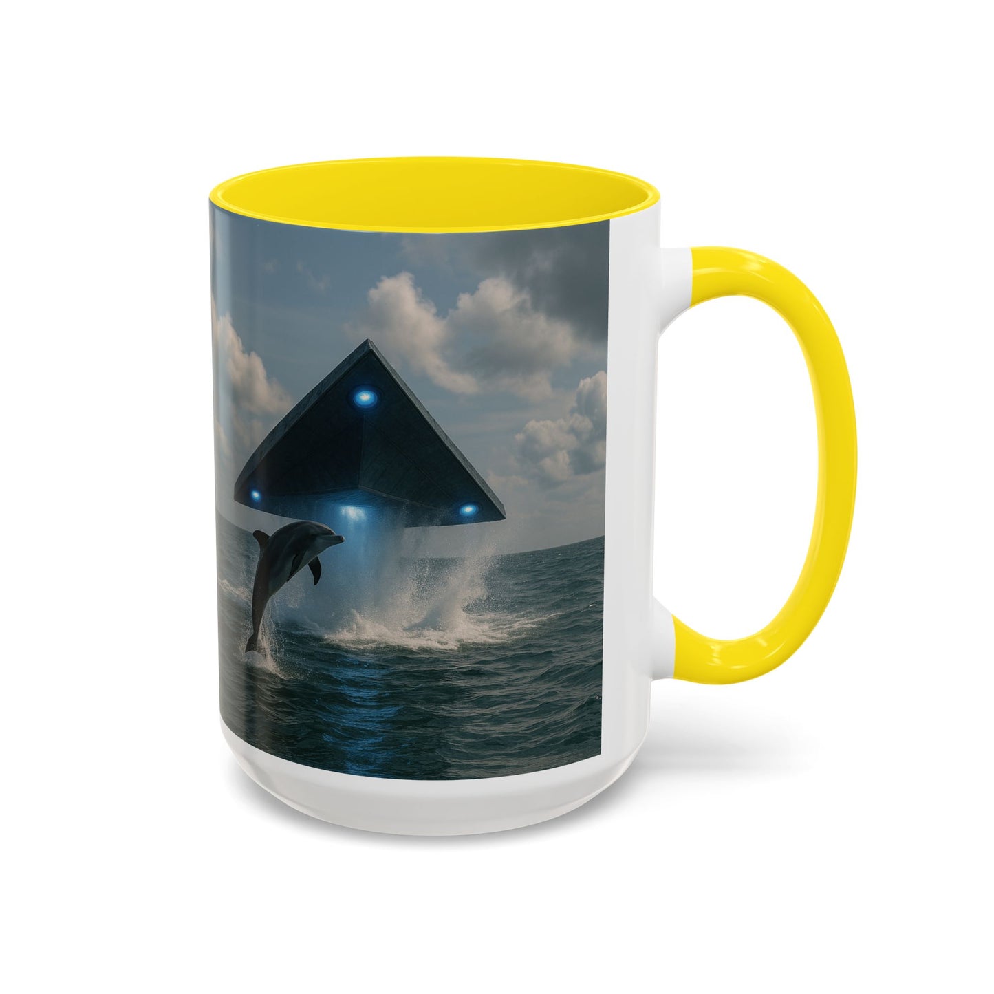 Accent Coffee Mug (11, 15oz), 8 Colors - UFO and Dolphin
