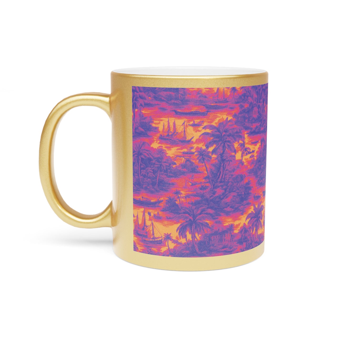 Tropical Metallic Mug, Gold or Silver: Tropical Toile Trip, Heatwave
