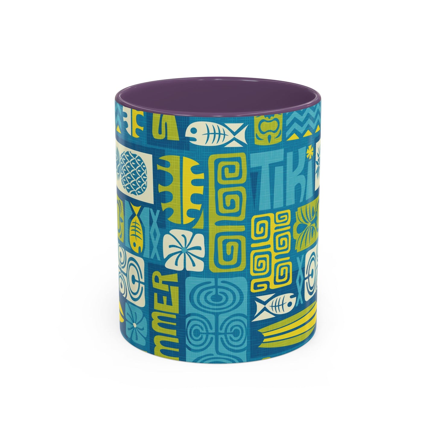 Accent Coffee Mug (11, 15oz), 8 Colors - Tiki Poster Blue