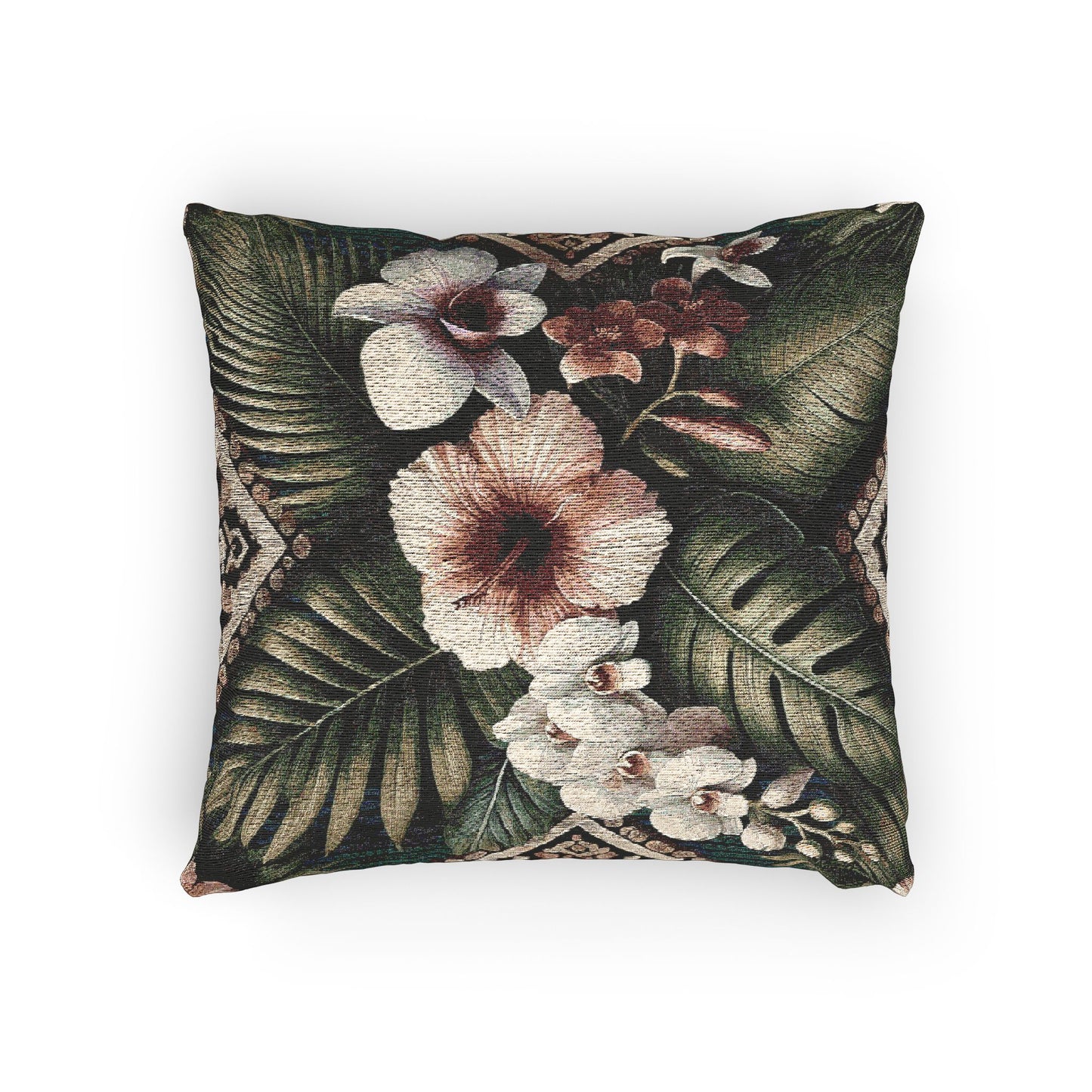 Woven Pillow, 17"W x 18"L - Tiki Orchids