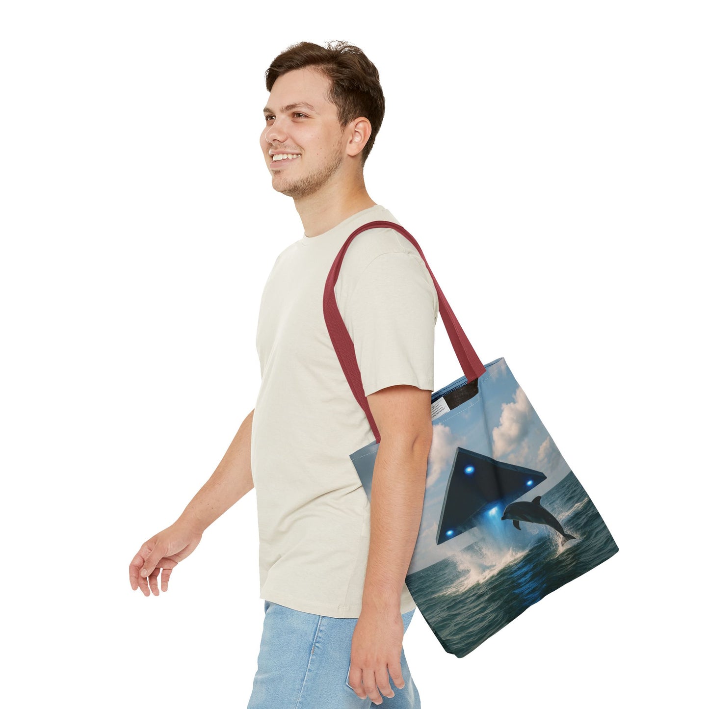 UFO and Dolphin in Ocean Tote Bag - 3 Sizes