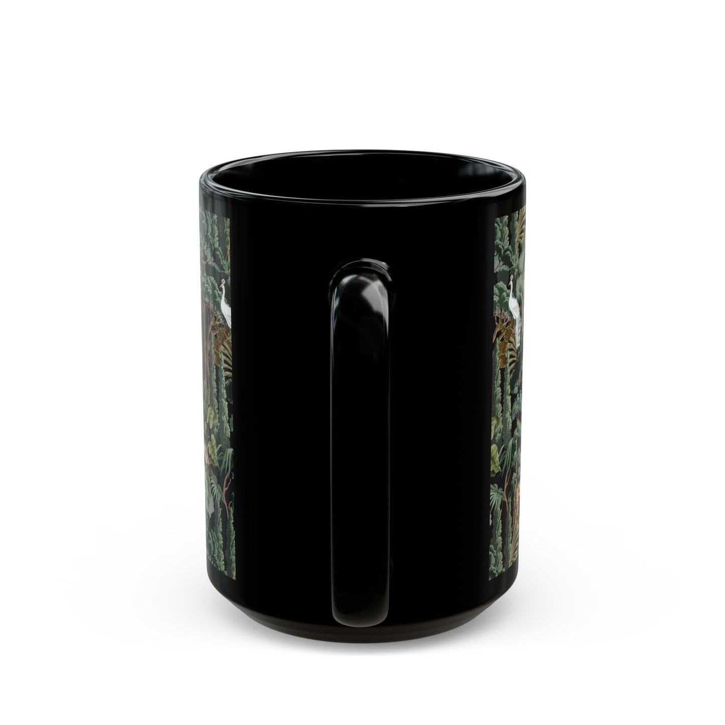 Black Mug (11oz, 15oz), Hiding Peacocks, Night