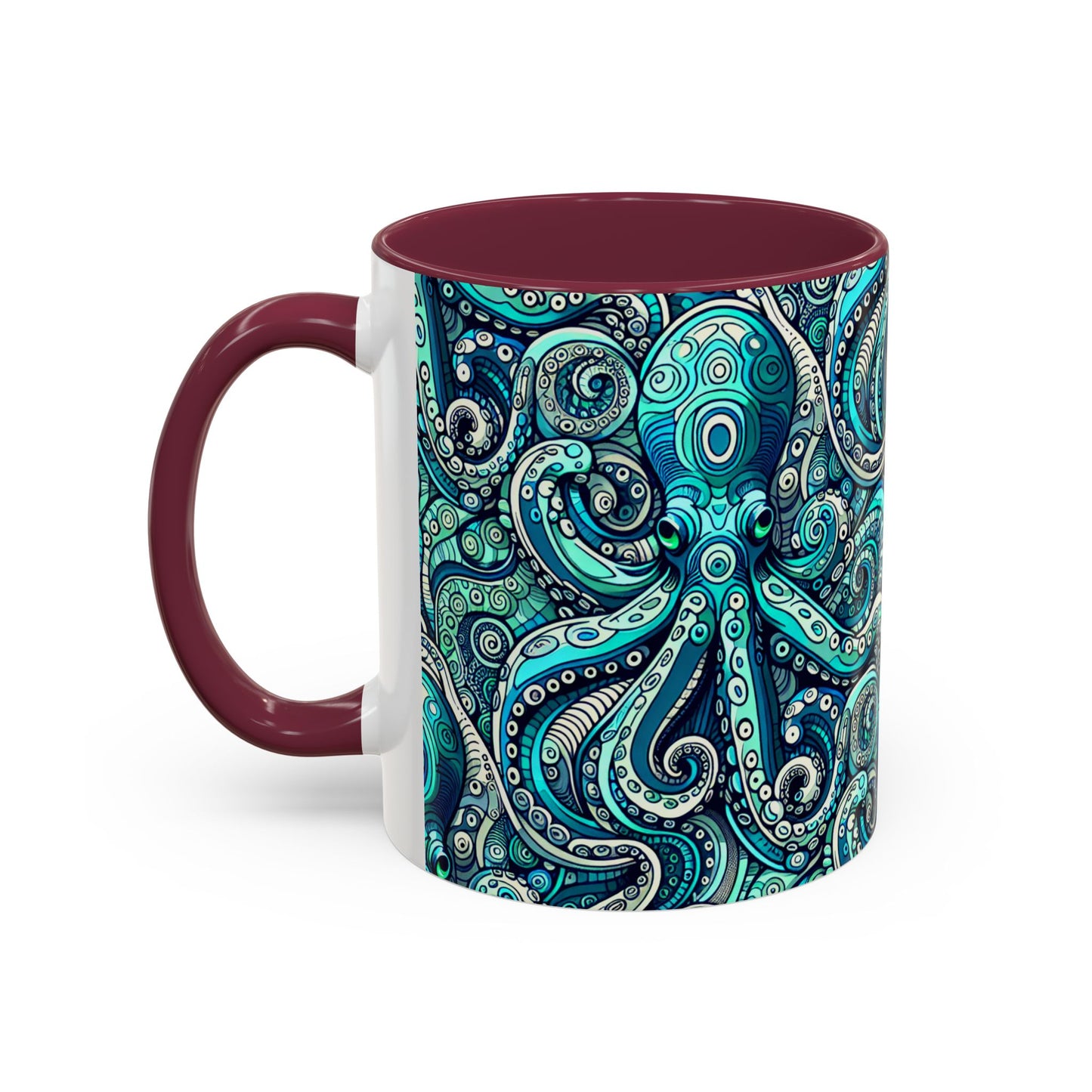 Accent Color Coffee Mug, Many Colors - 11oz & 15oz / Aqua Octopus