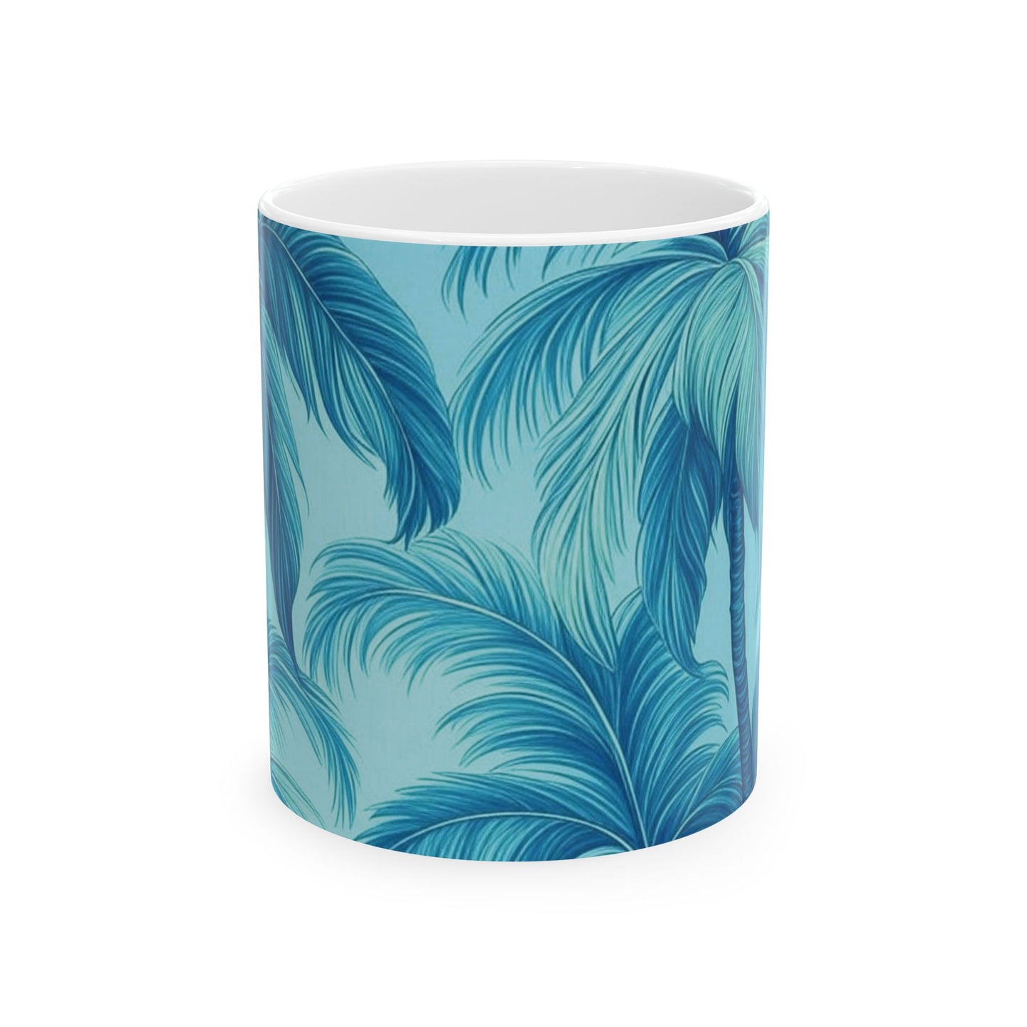 Ceramic White Mug - 11oz & 15oz, Azure Palms
