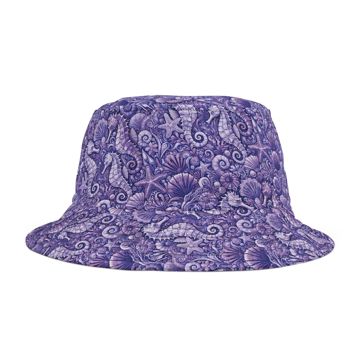 Tropical Polyester Bucket Hat, 2 Sizes - Seahorses Amethyst
