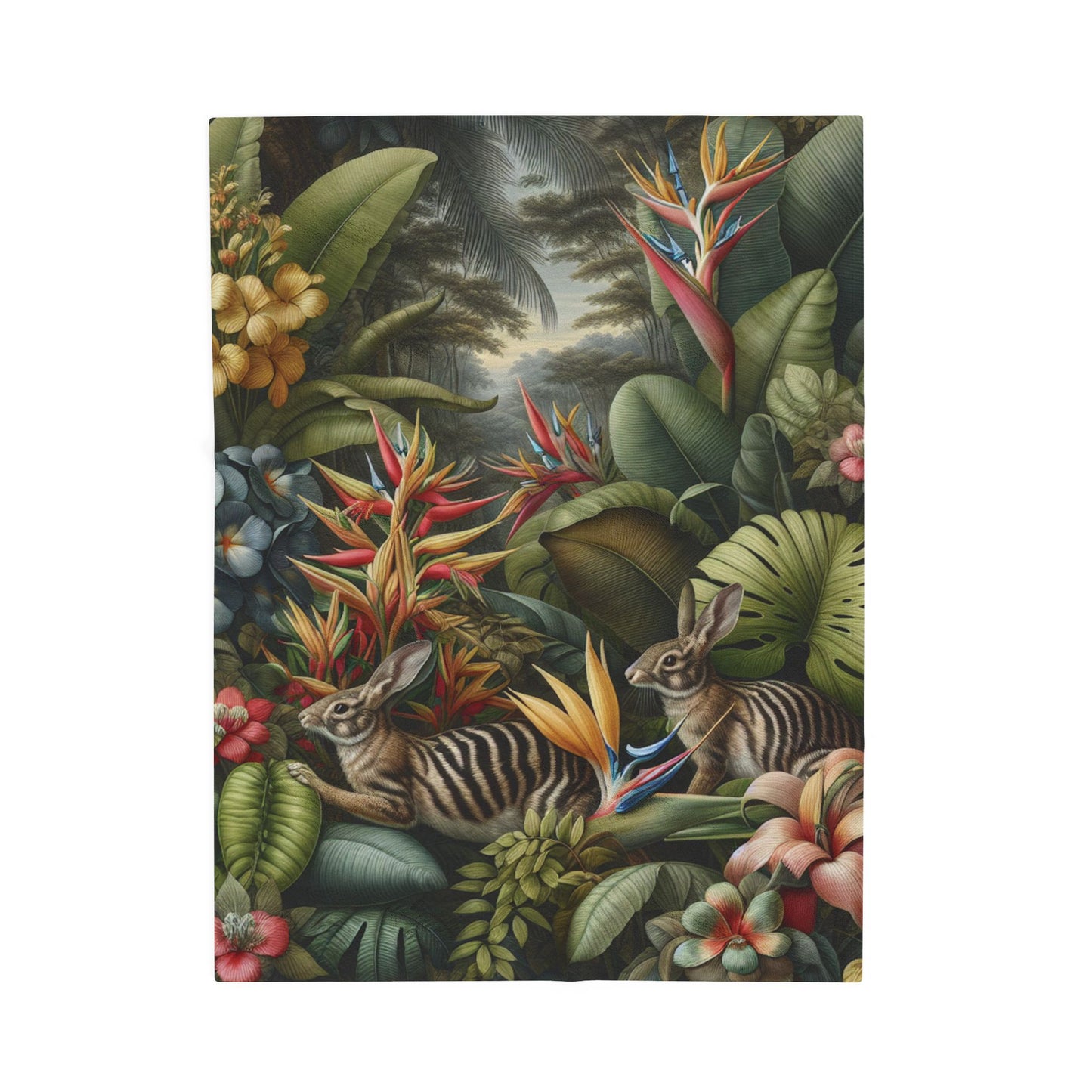 Rainforest Rabbit Outing Velveteen Plush Blanket - Cozy Home Decor for Rabbit Lovers