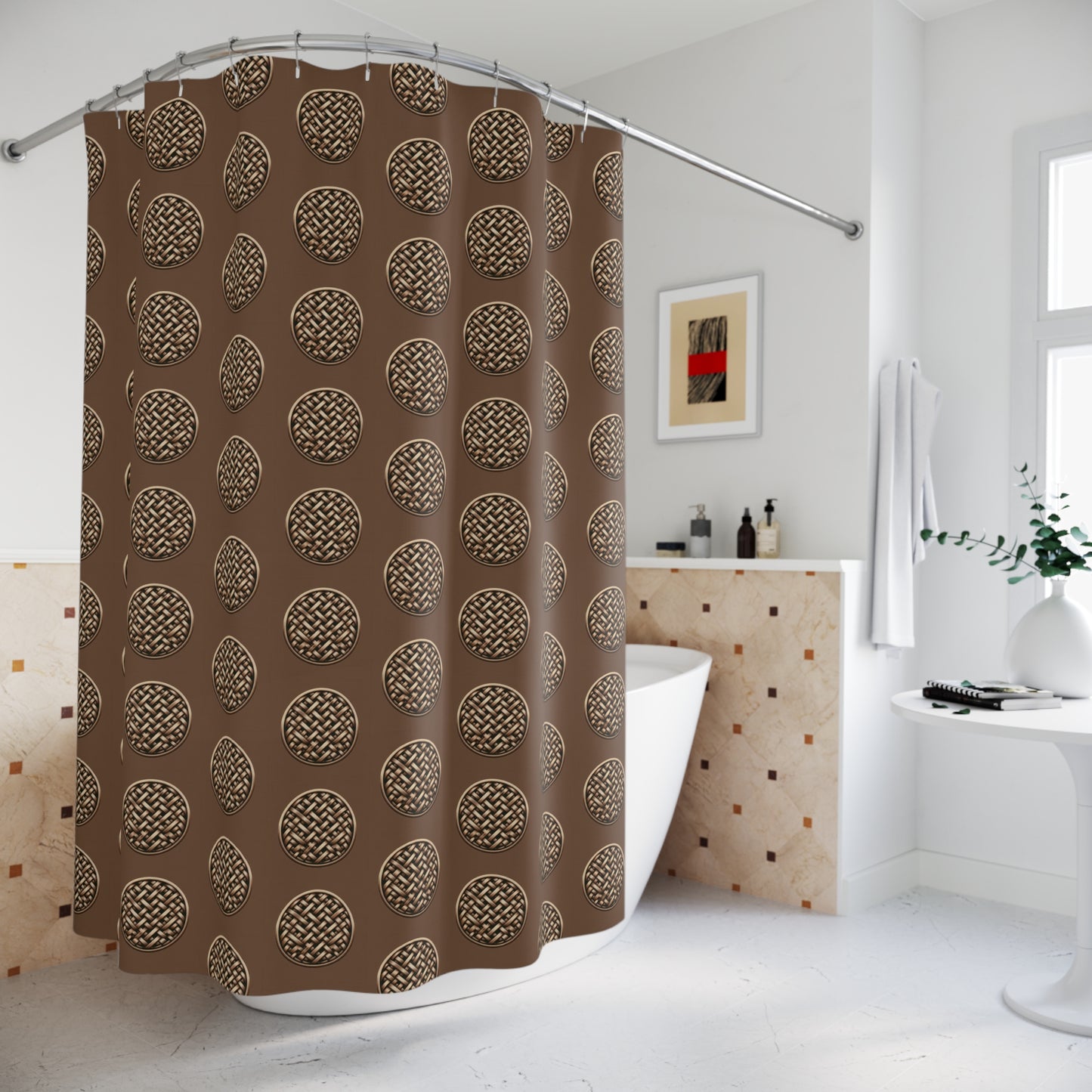 Tropical Shower Curtain - Rainforest Bathroom Decor / Brown Wicker Buttons