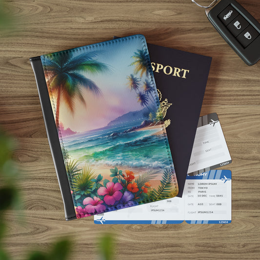 Tropical Passport Cover, Faux Leather - RFID blocking for travel security / Bay of Peace