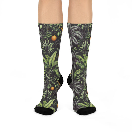 Cushioned Crew Socks - Tropical Fruit, Black