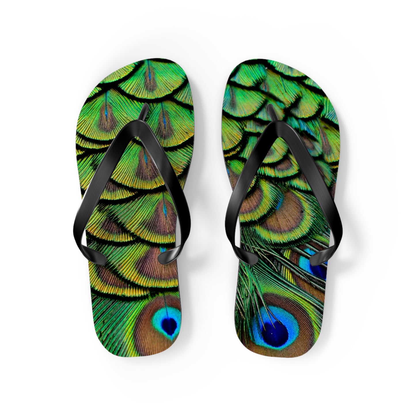 Flip Flops - Brilliant Green Peacock Feathers