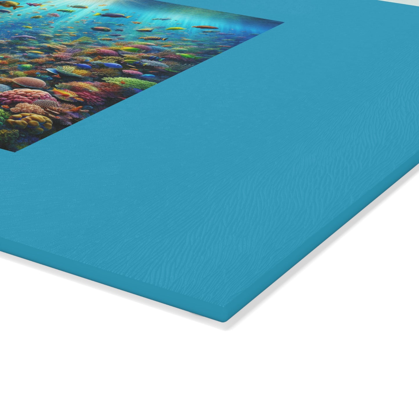 Glass Cutting Board, 2 sizes - Busy Coral Reef/Turquoise
