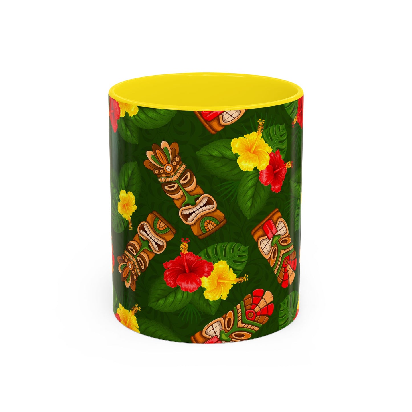 Accent Coffee Mug (11, 15oz), 8 Colors - Tiki Hibiscus Garden