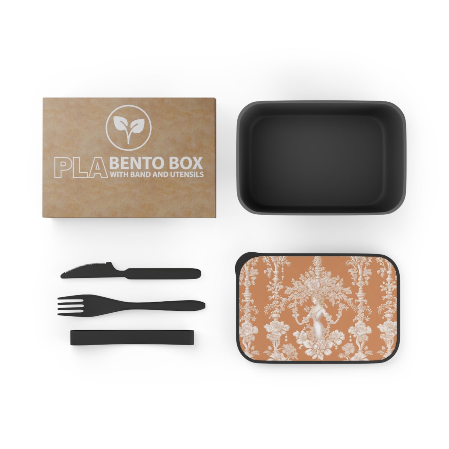 Bento Box with Utensils - Tropical Toile #1, melon