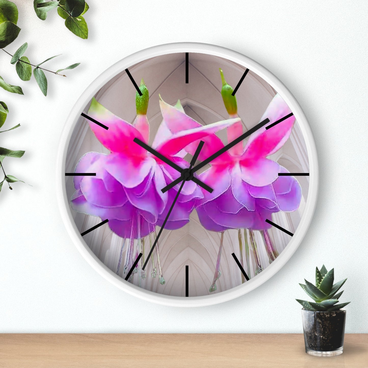 Wall Clock, Two Pink Fuchsias / Gothic, Hands/Base Variants