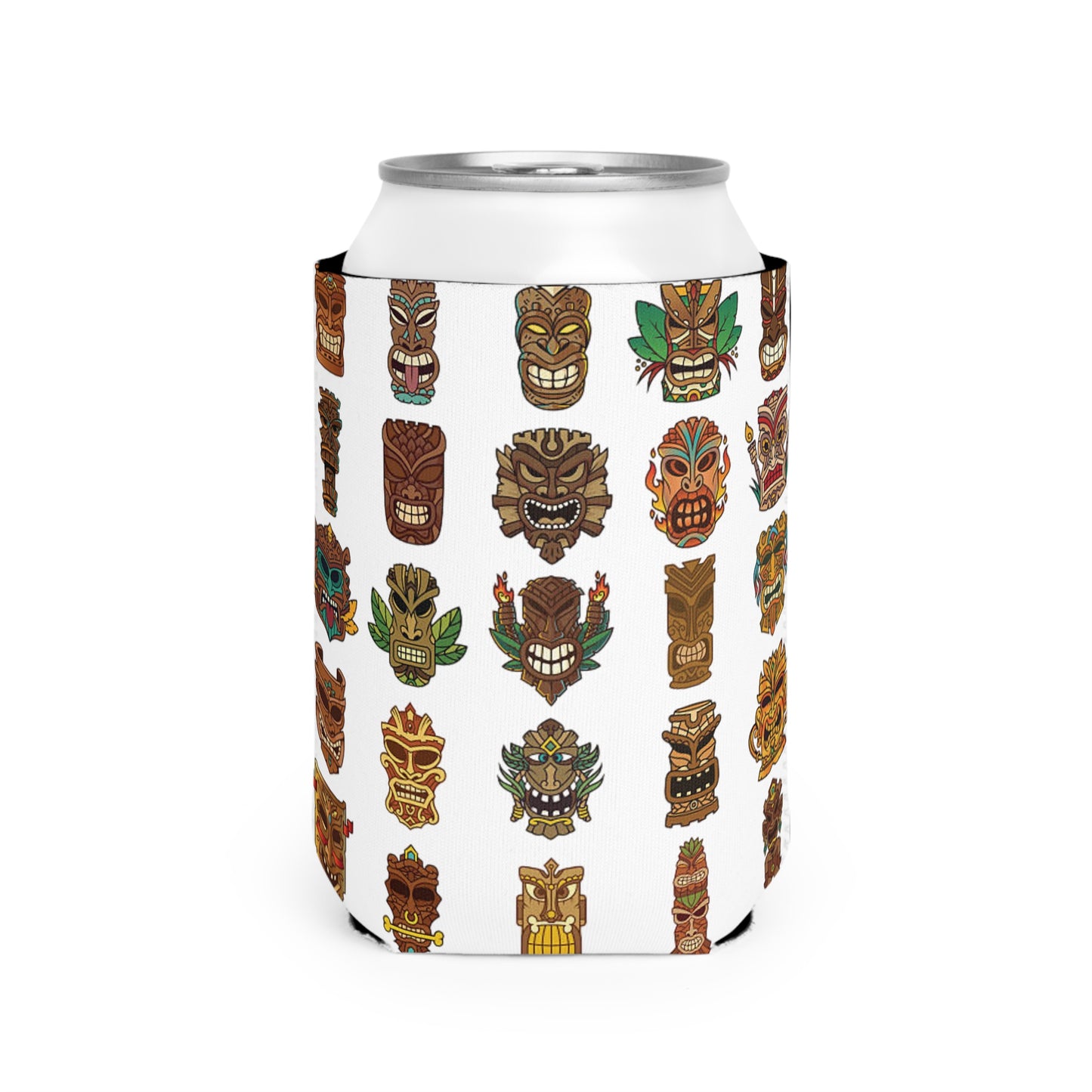Tiny Tiki Dudes/White Can Cooler Sleeve - Perfect for Outdoor Picnics