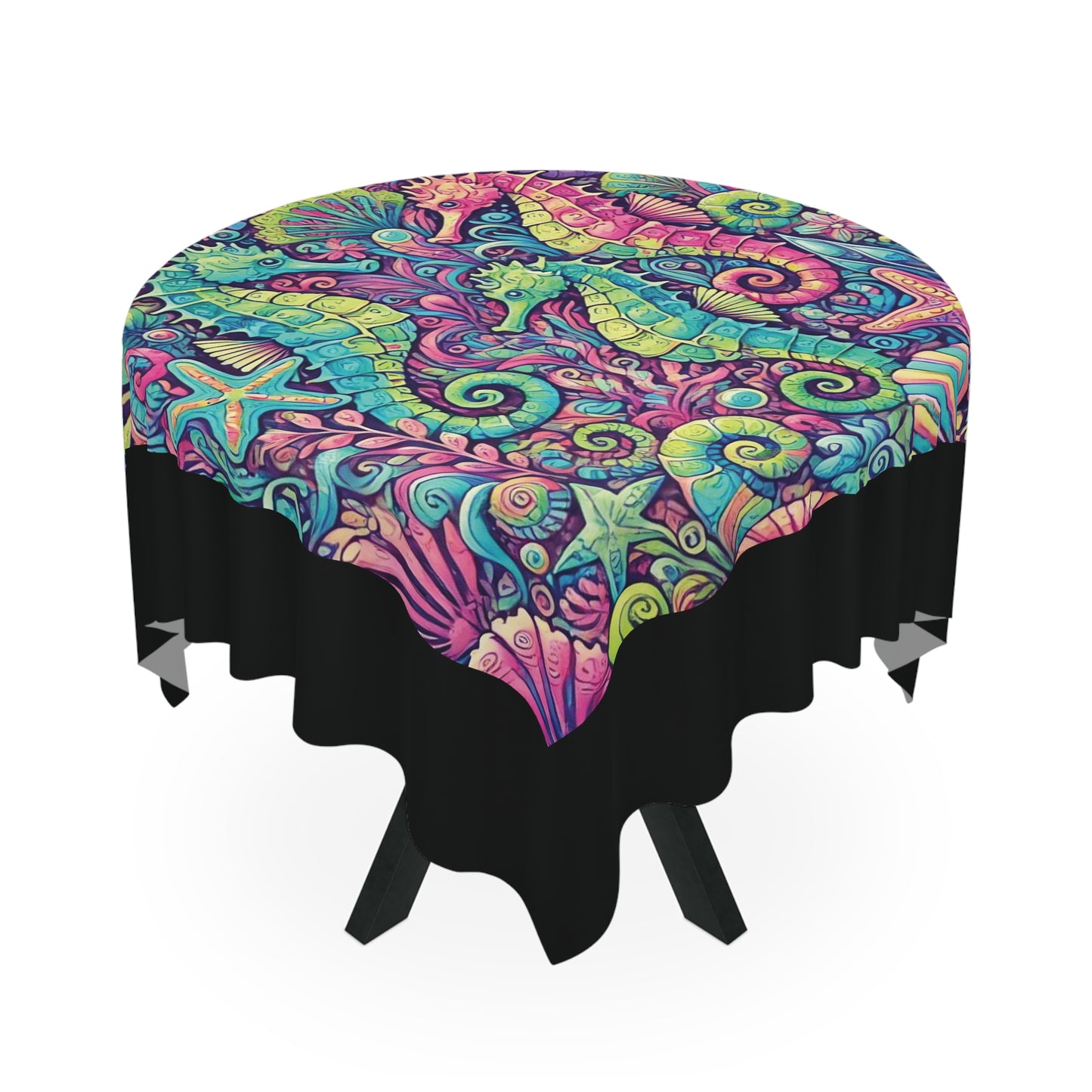 Seahorse Trio/Black ~ Square Tablecloth, 55" x 55"