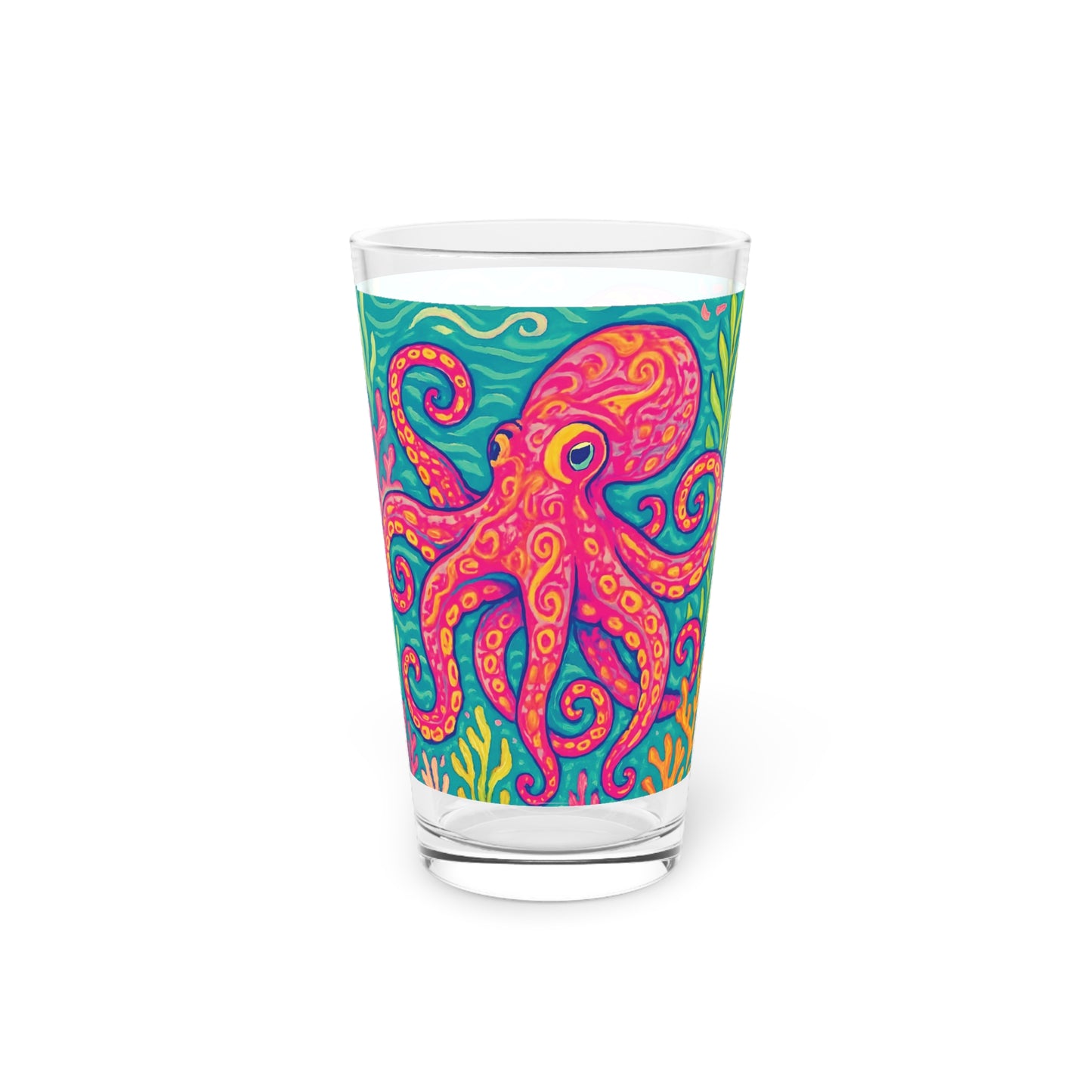 Pint Glass, 16oz - Octopus Kraken Joe, Red