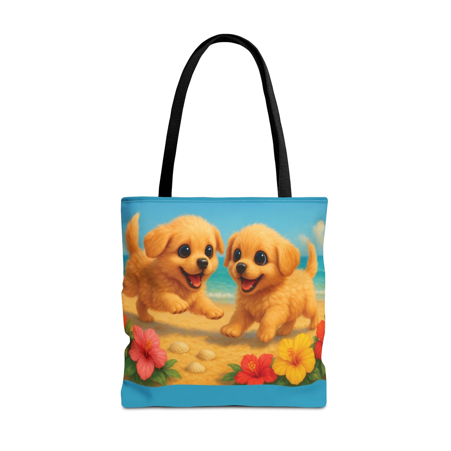 Two Puppies on Beach Tote Bag - 3 Sizes