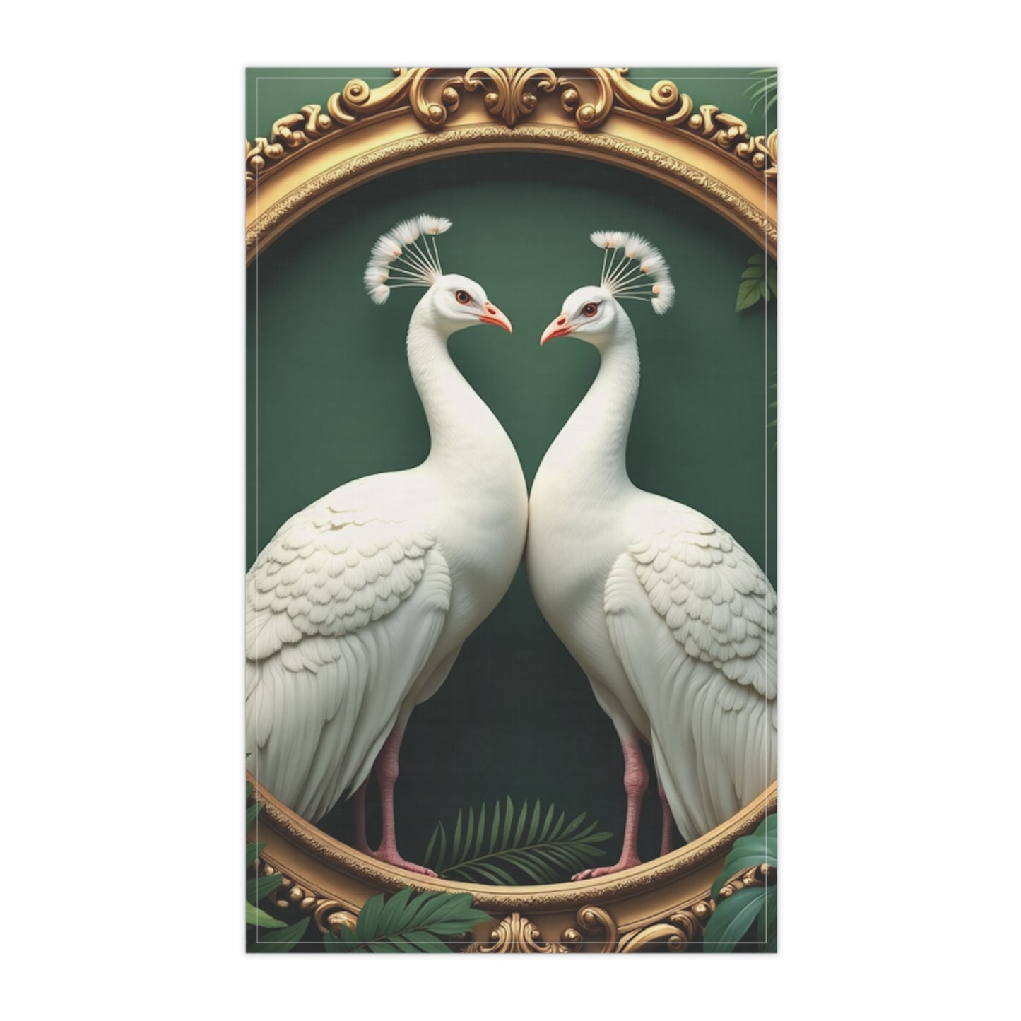 Tea Towels (cotton, poly) - Framed White Pecocks