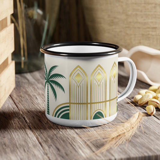 Enamel Camp Cup — Art Deco Palm & Windows