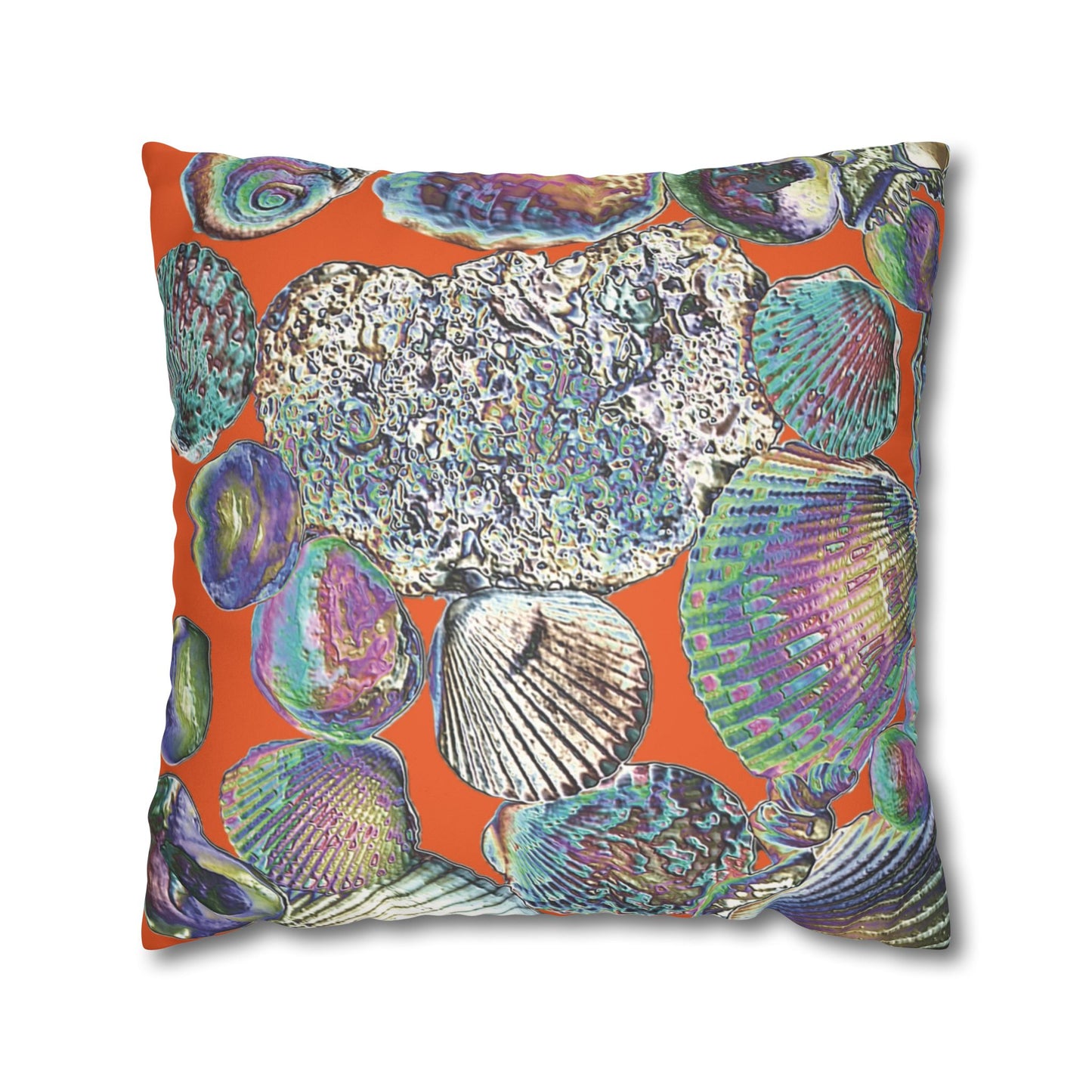 Faux Suede Square Pillowcase - Heatwave Seashell Collection, Orange