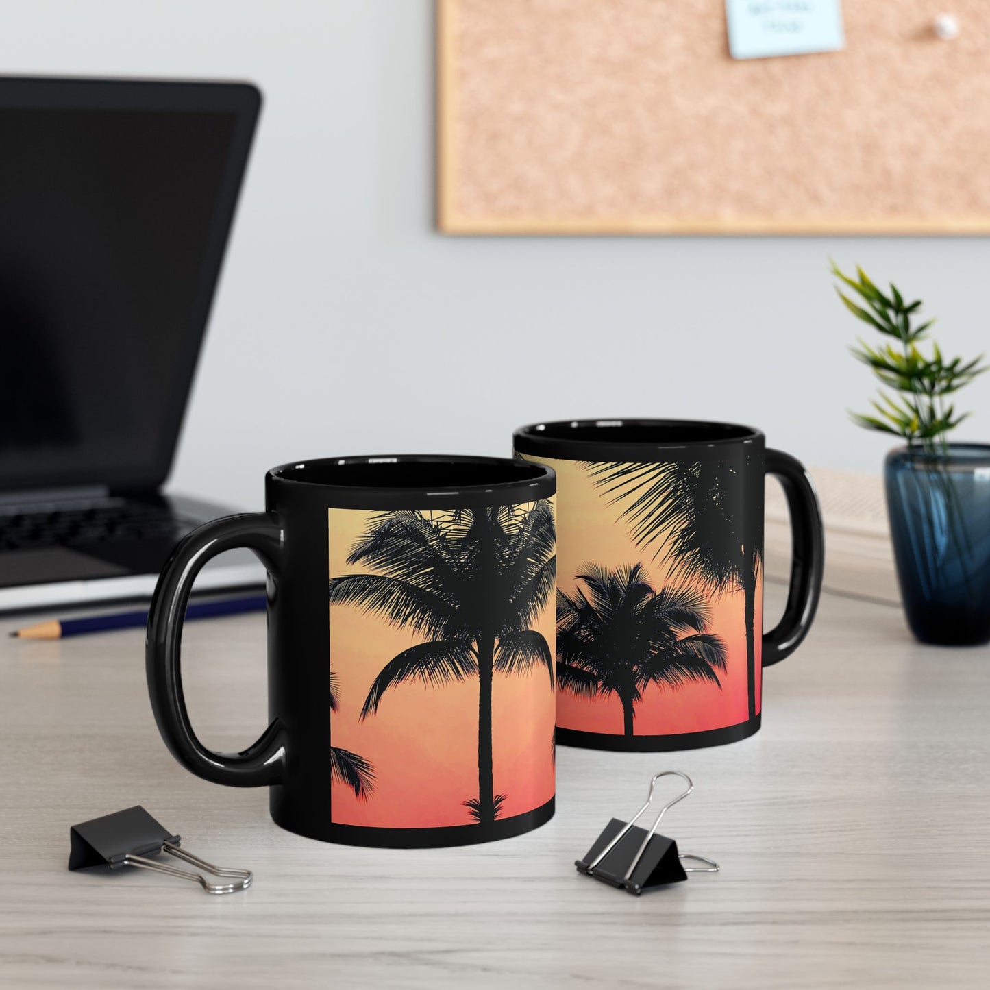 Black Coffee Mug - Palm Glow Orange
