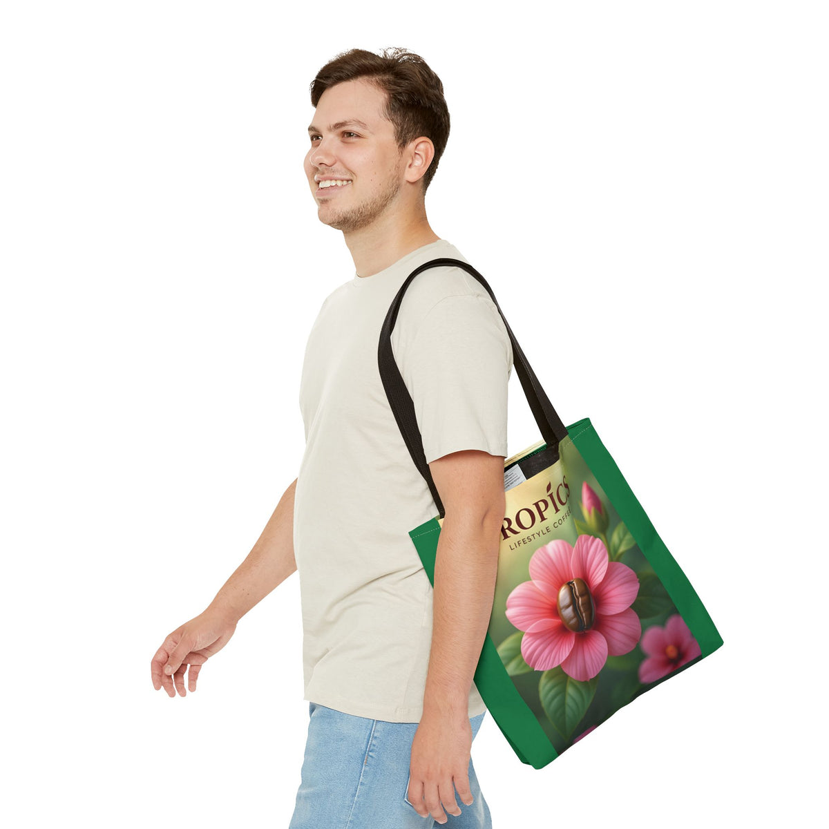 Pink Flower/Green TLCoffee Tote Bag - 3 Sizes