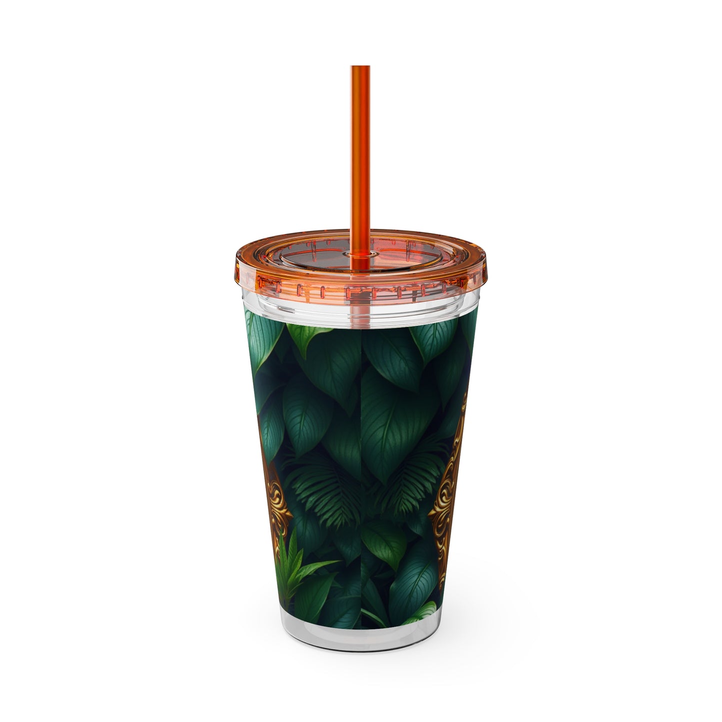 Tropical Tumbler with Straw | 16oz Colorful Travel Cup / Framed Orangutan Apes