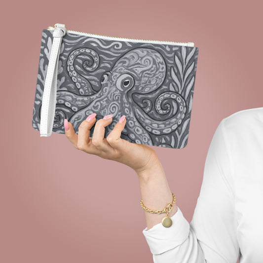 Tropical Faux Leather Clutch Bag - Perfect for Beach Adventures & Summer Vacations / Octopus Kraken Joe, Noir