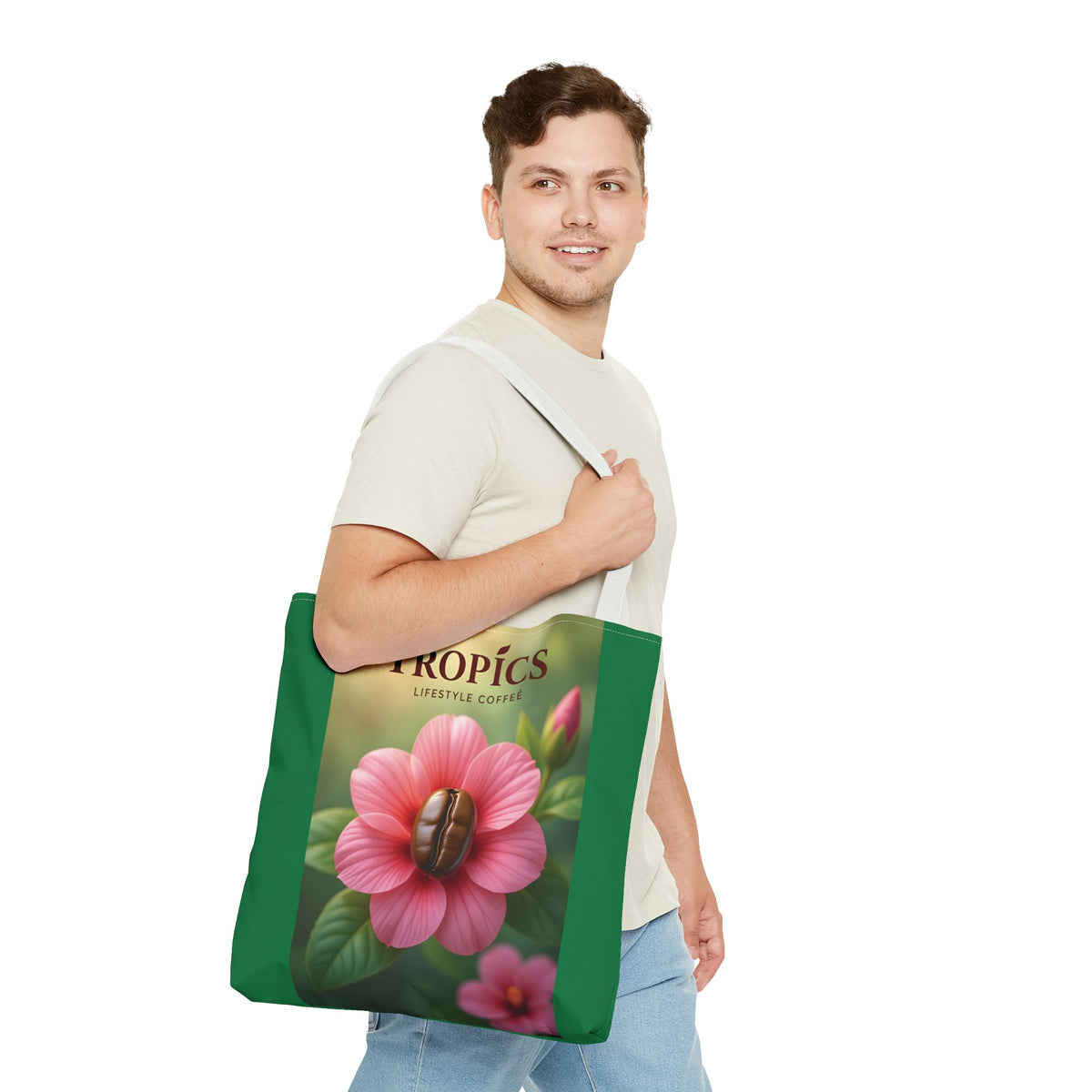 Pink Flower/Green TLCoffee Tote Bag - 3 Sizes