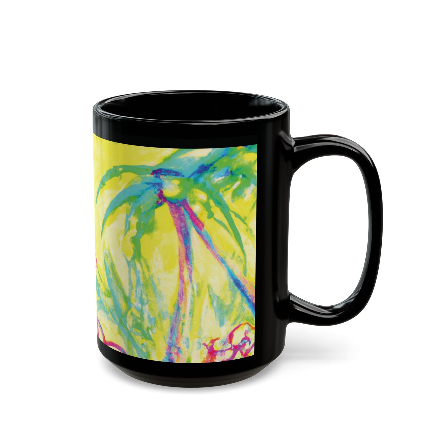 Black Coffee Mug - Tropical Doodles, Yellow