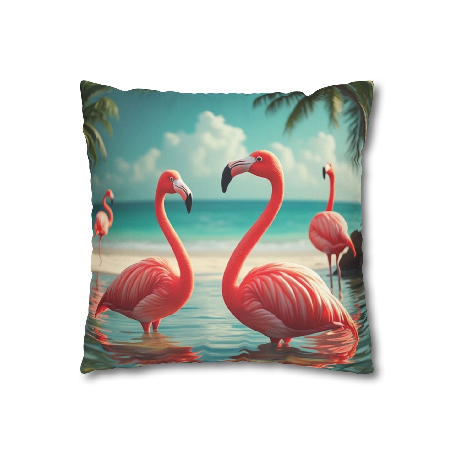 Faux Suede Square Pillowcase - Morning Dip Flamingos
