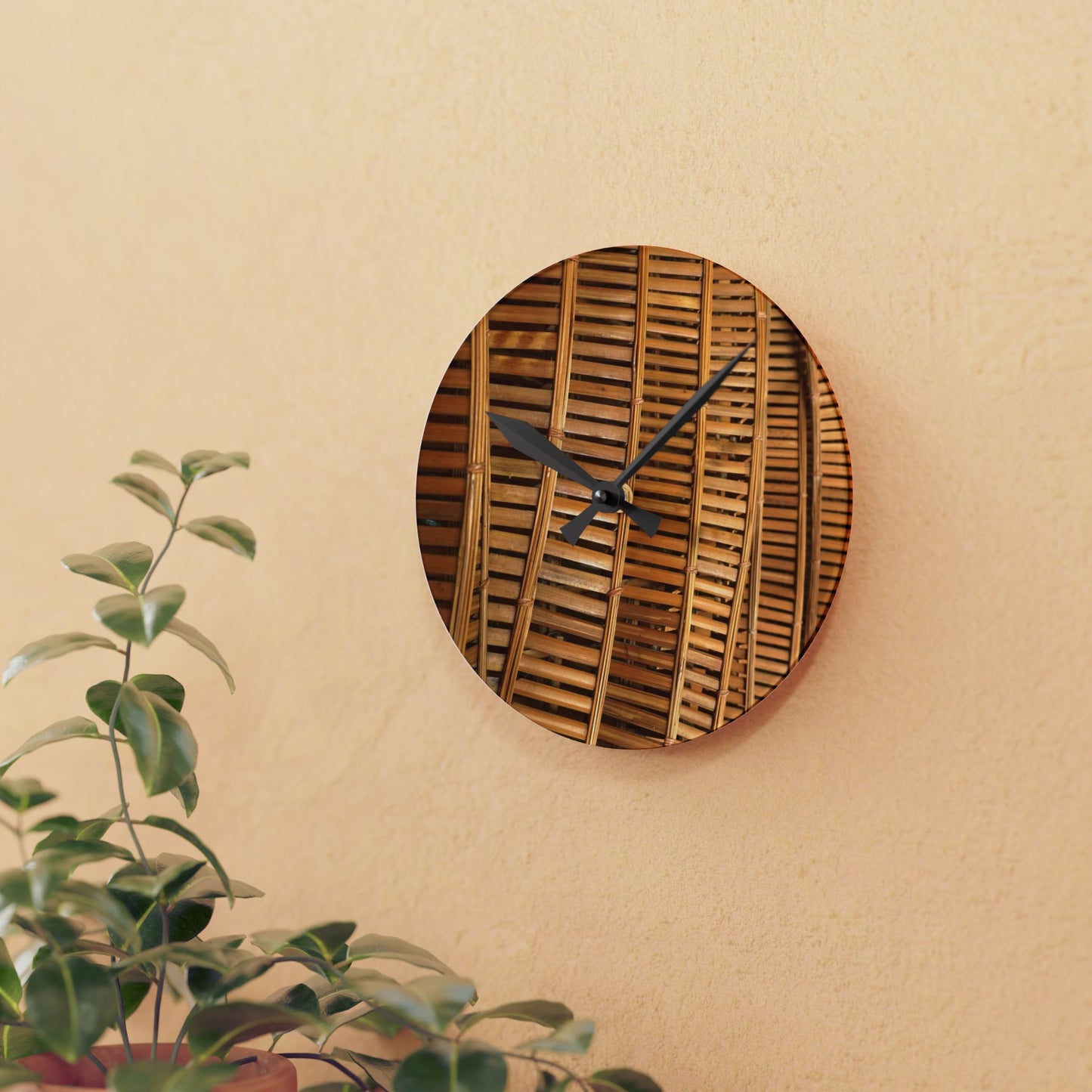 Acrylic Wall Clock, Natural Bamboo Flow