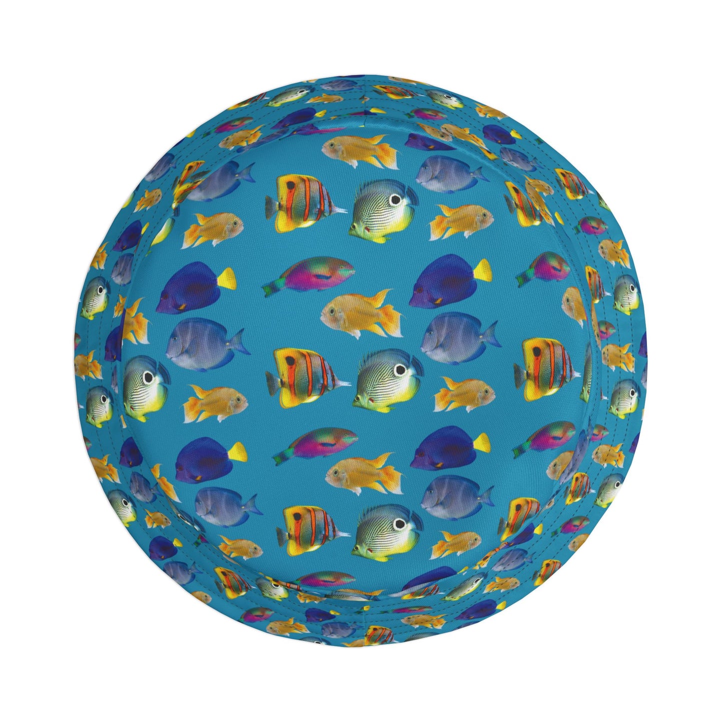 Tropical Polyester Bucket Hat, 2 Sizes - School of Fish / Turquoise