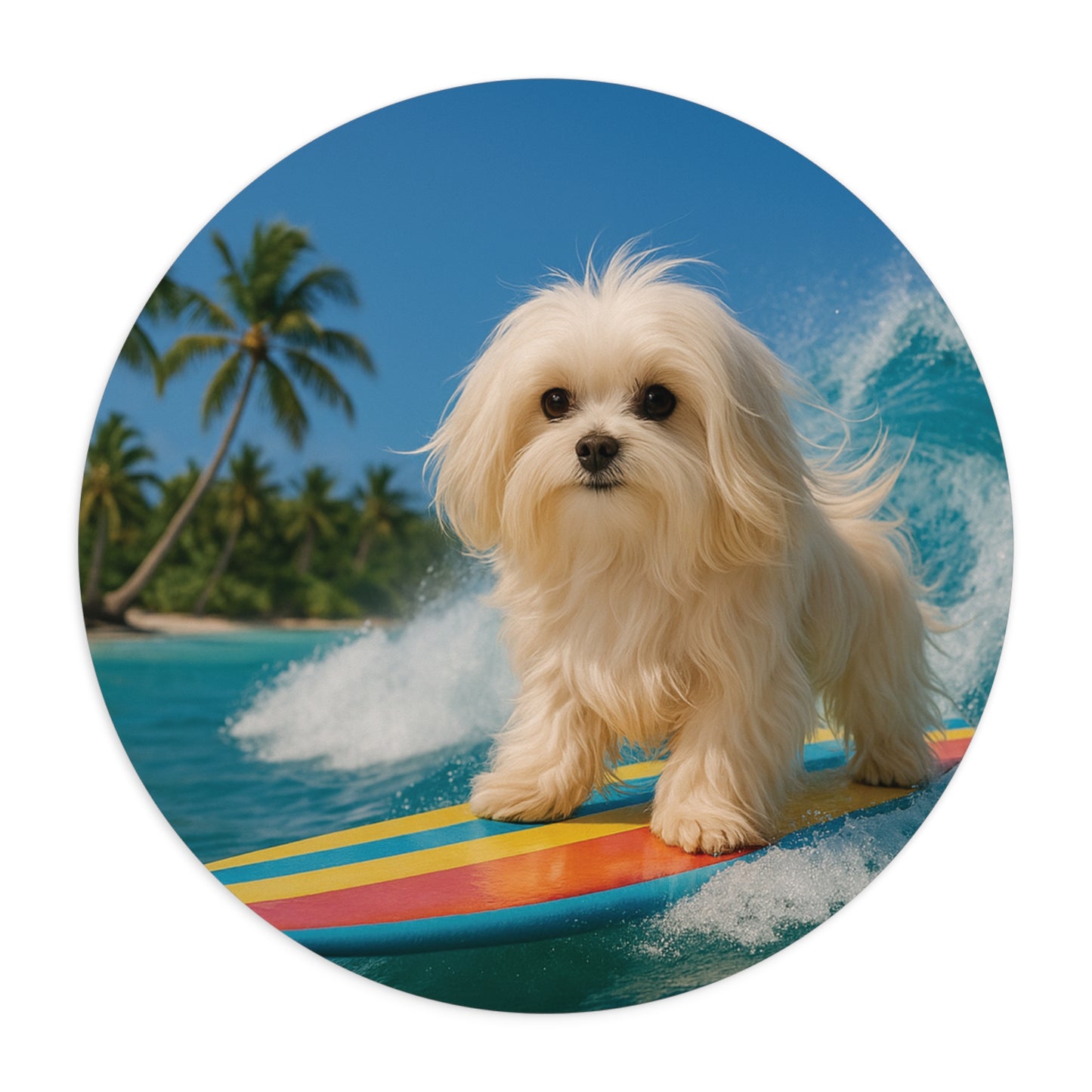 Tropical Mouse Pad, 2 Shapes - Beach Vibes for Home Office & Gamer / Puppy Ariel the Dog Surfer