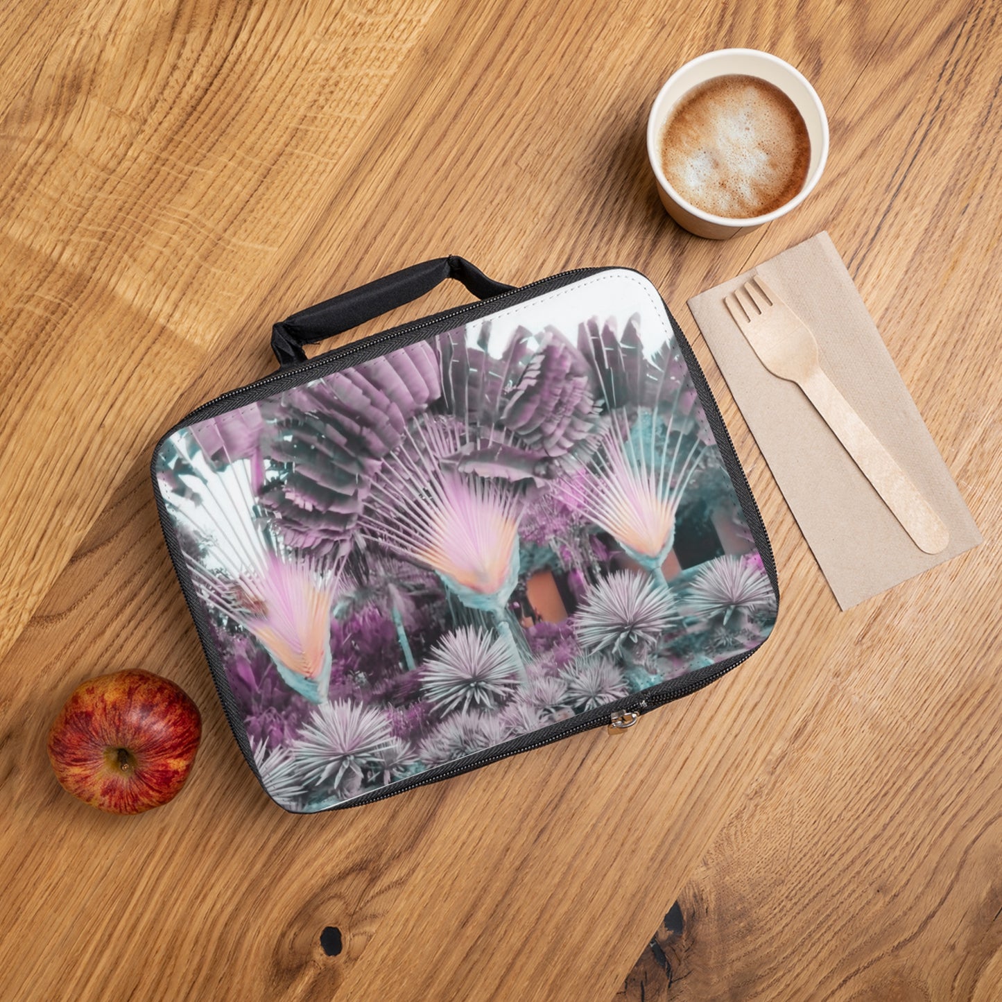 Traveler's Palms/Lilac Lunch Bag - Eco-Friendly Insulated Tote, Adult and Child Lunchbox / Perfect for Picnics, Beach Outings