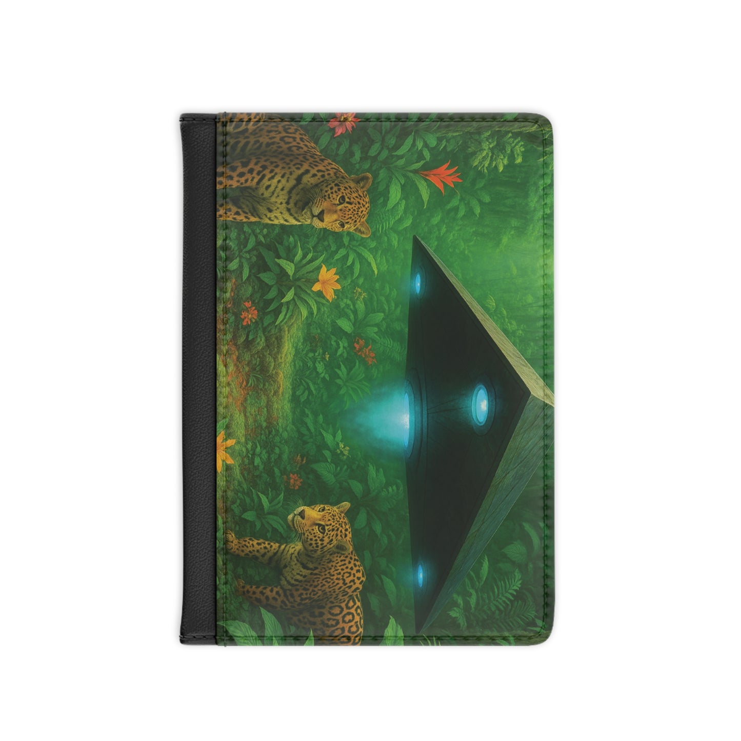 Tropical Passport Cover, Faux Leather - RFID blocking for travel security / UFO and Jaguars