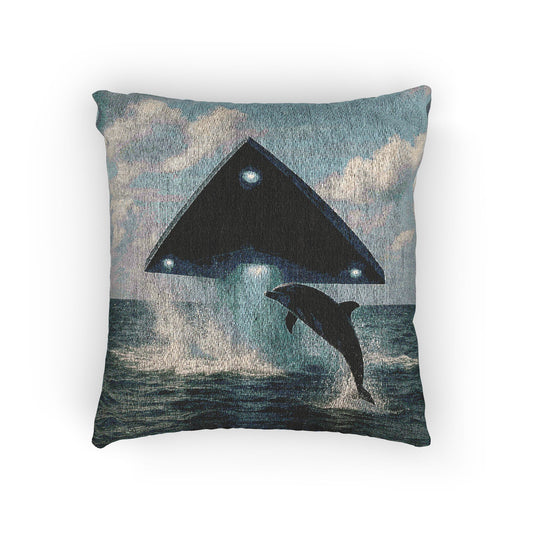 Woven Pillow, 17"W x 18"L - UFO and Dolphin