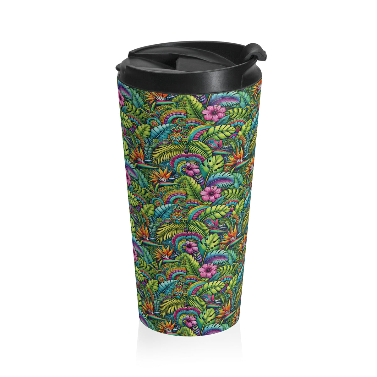 15 oz. Stainless Steel Travel Mug / Rainforest Blooms on Repeat