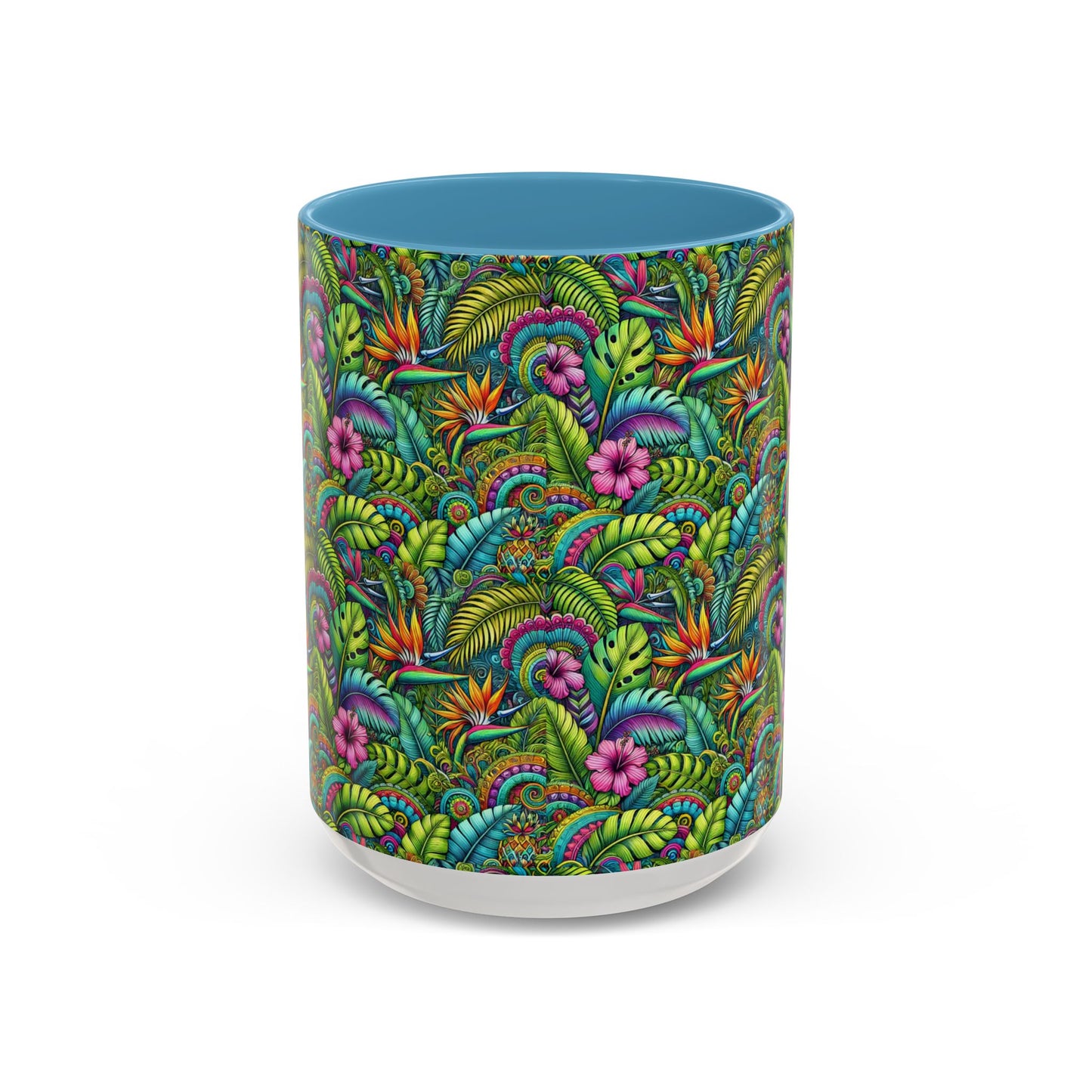 Accent Color Coffee Mug (11, 15oz), Rainforest Blooms, Various Colors