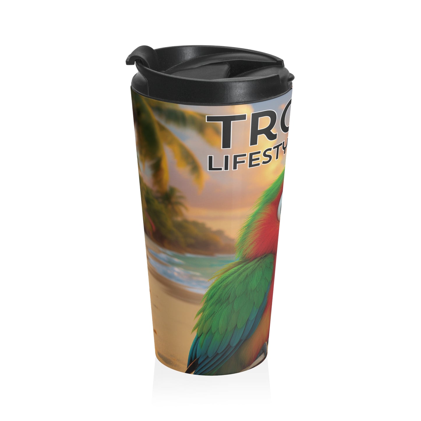 15 oz. Stainless Steel Travel Mug / Parrot Tiki