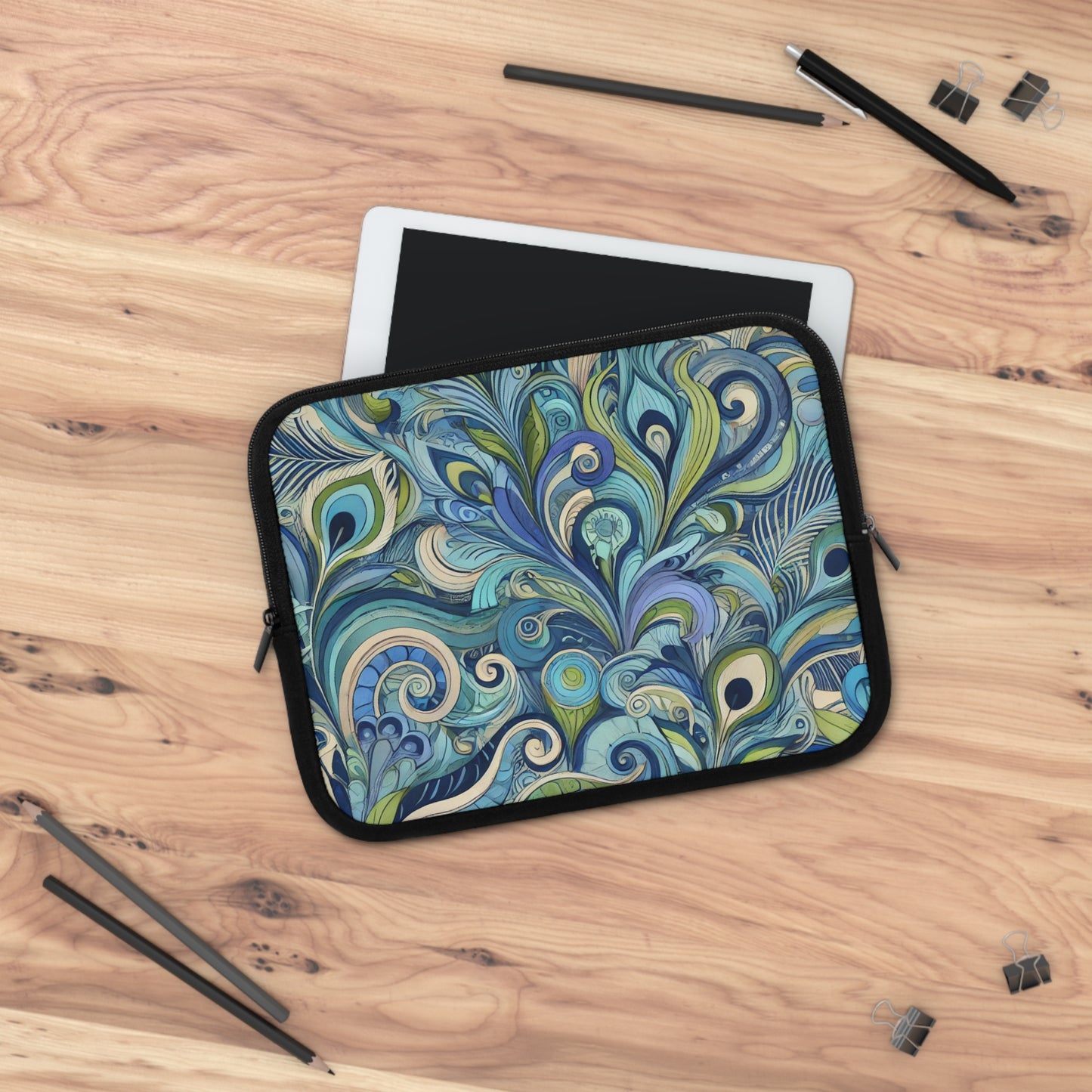 Tropical Laptop Sleeve, 5 Sizes - Perfect for Beach Lovers & Students / Feather Currents Blue