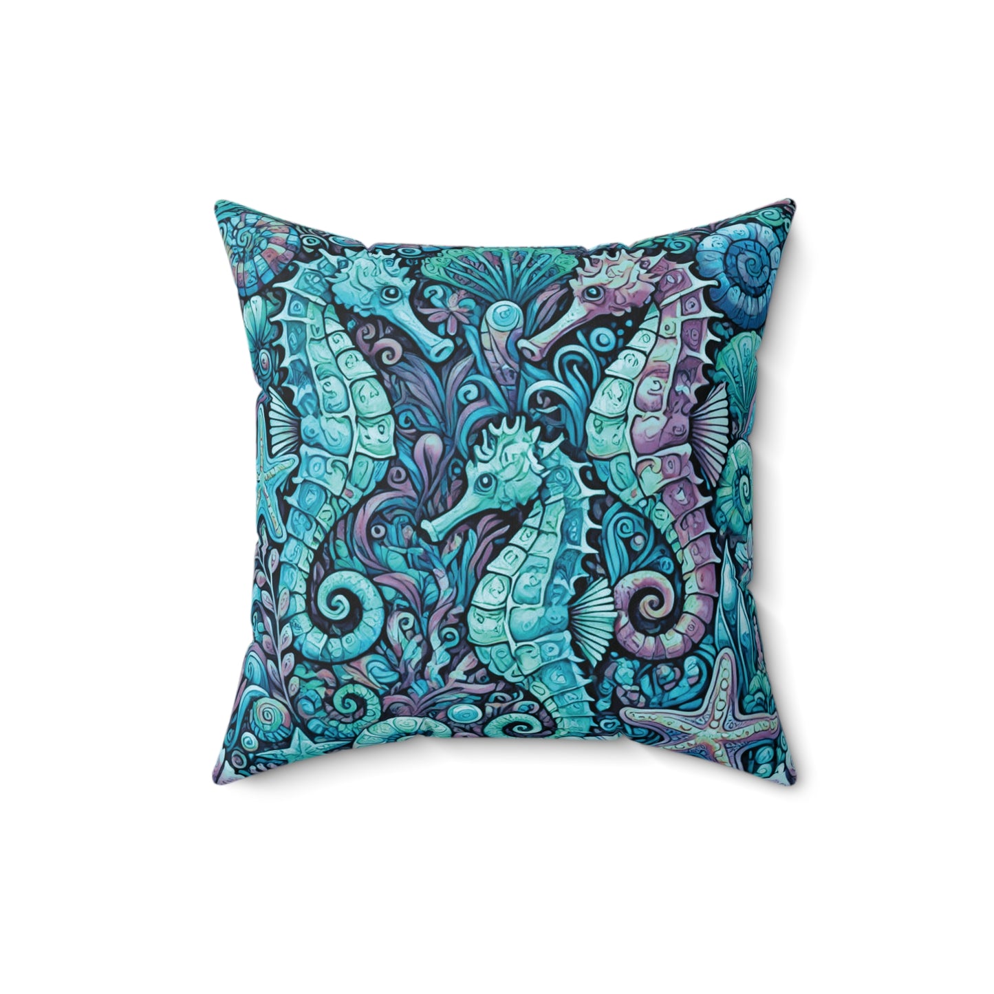 Decorative Pillow - Accent Cushion, 4 Sizes / Seahorse Trio, Turquoise