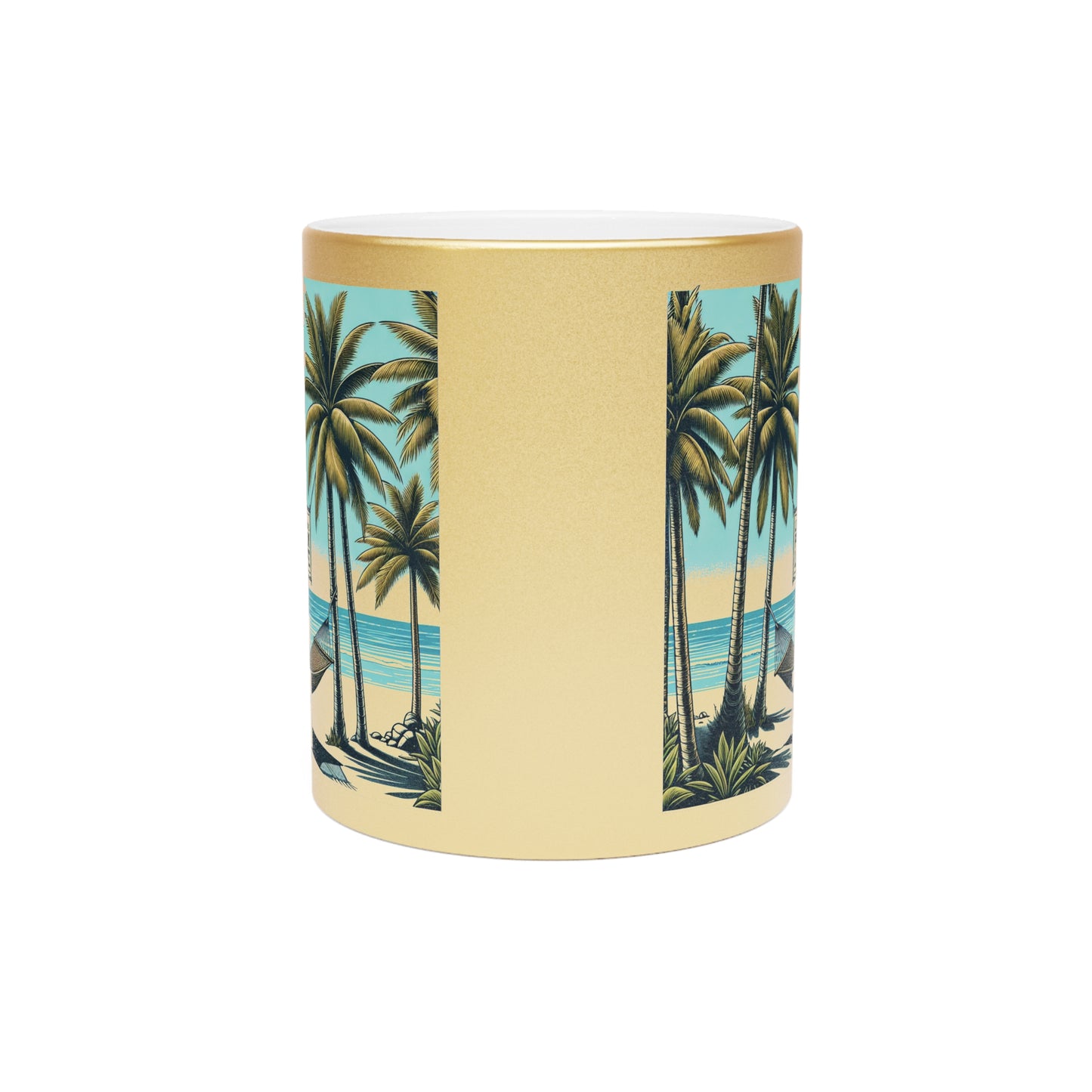 Colorful Tropical Metallic Mug, Gold or Silver - Hammock on the Beach