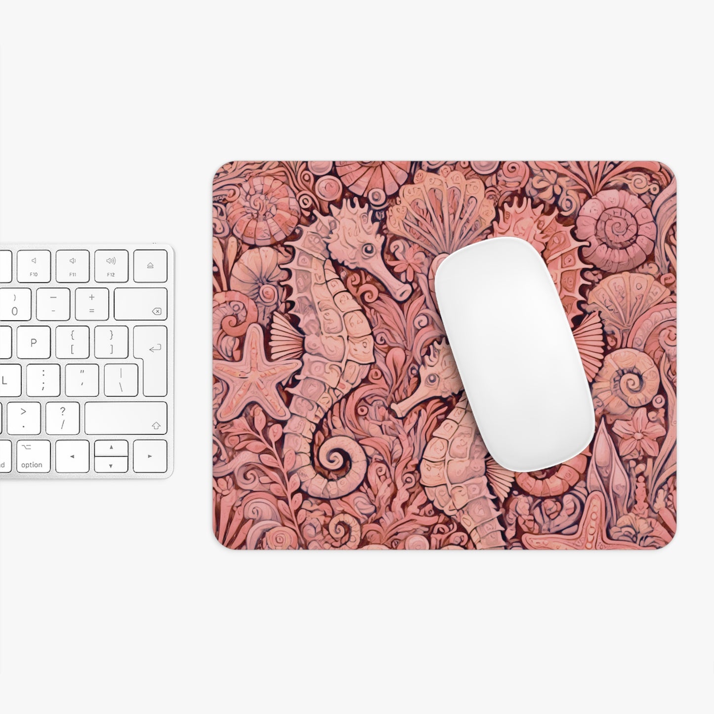 Tropical Mouse Pad, 2 Shapes - Beach Vibes for Home Office & Gamer / Seahorse Trio, Red
