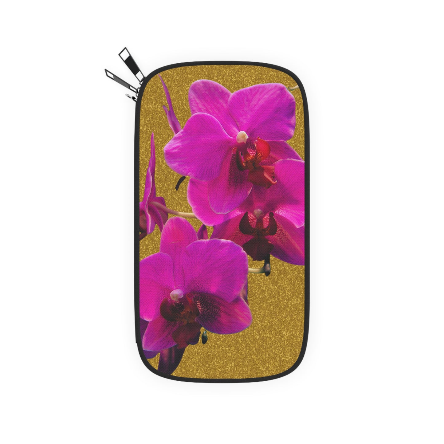 Passport Wallet - Purple Orchids, Gold