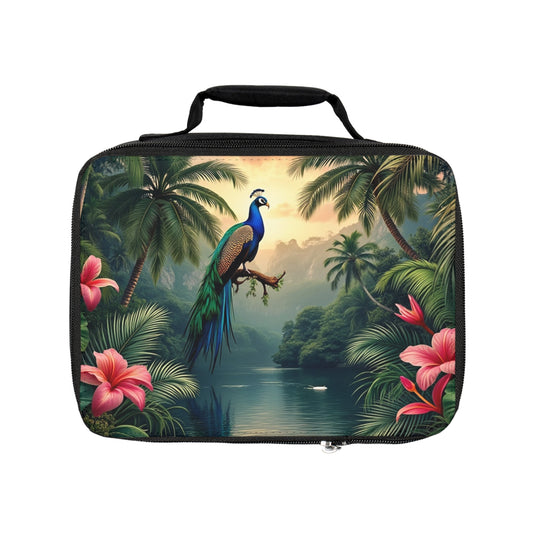 Peacock Emerald Guardian Lunch Bag - Eco-Friendly Insulated Tote, Adult and Child Lunchbox / Perfect for Picnics, Beach Outings