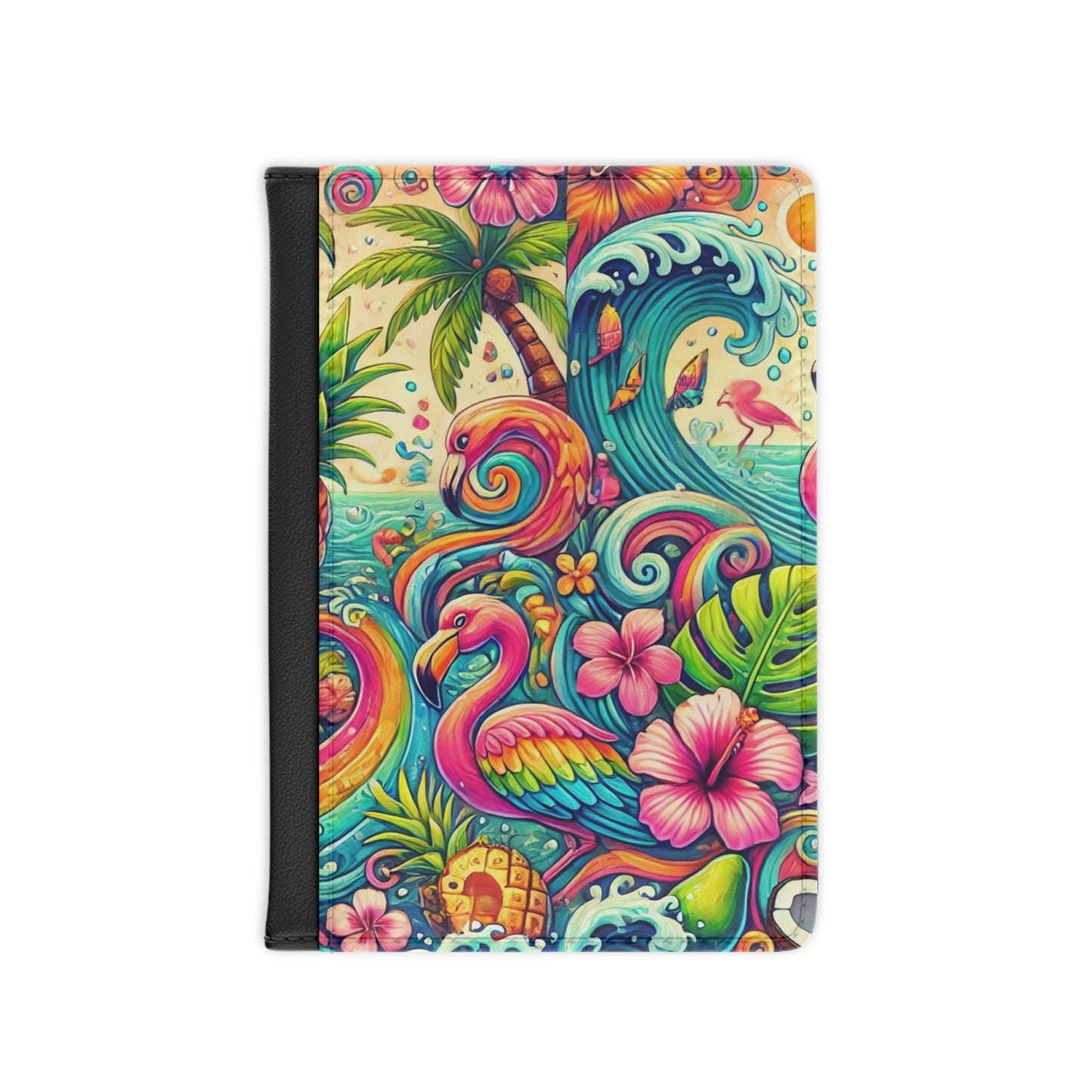 Tropical Passport Cover, Faux Leather - RFID blocking for travel security / Flamingo Funday