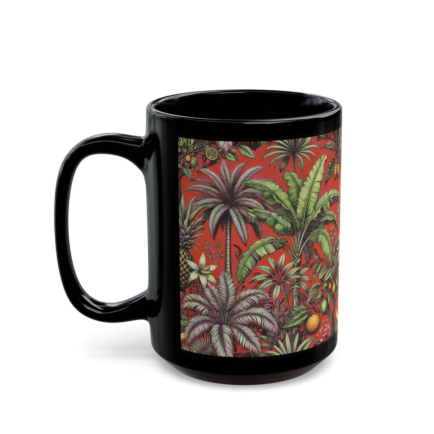 Black Coffee Mug - Tropical Fruit, Red